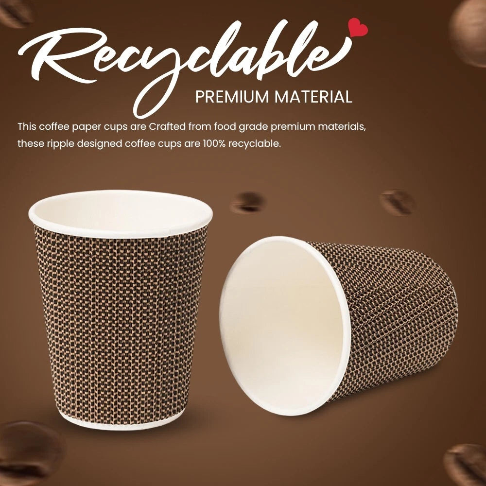 Gold Ripple Wall Disposable Brown Coffee Paper Cups 4oz & 8oz