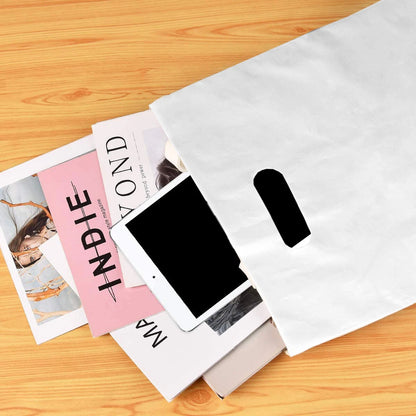 Patch Handle Carrier Bags White Plastic Carry Bag for Clothes 12" x 12" x 4"