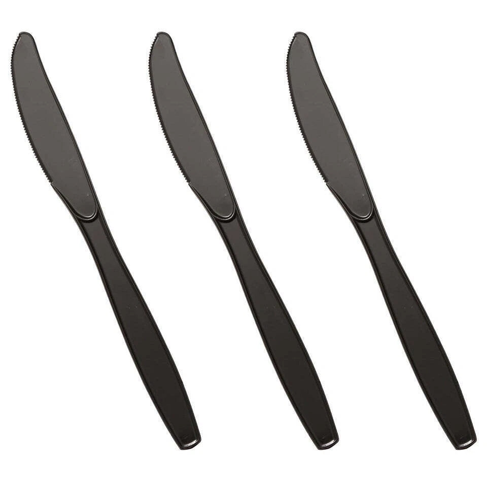 Plastic Cutlery Set Black Heavy Duty Reusable Spoons Forks Knives Mix Tithe