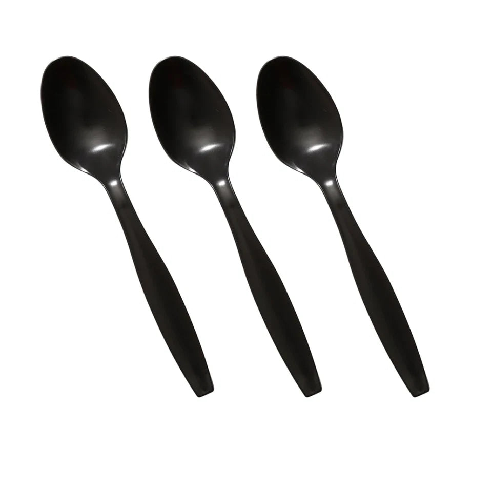 Plastic Cutlery Set Black Heavy Duty Reusable Spoons Forks Knives Mix Tithe