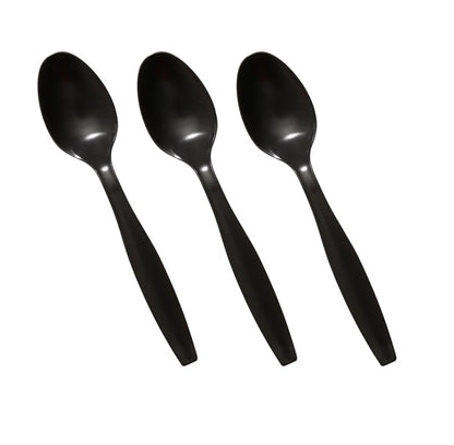 Plastic Cutlery Set Black Heavy Duty Reusable Spoons Forks Knives Mix Tithe