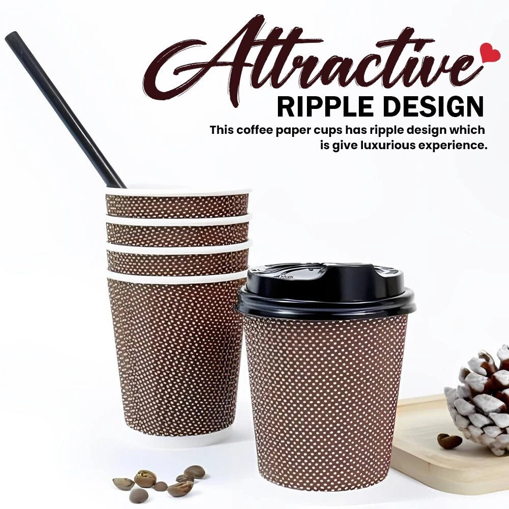 Gold Ripple Wall Disposable Brown Coffee Paper Cups 4oz & 8oz