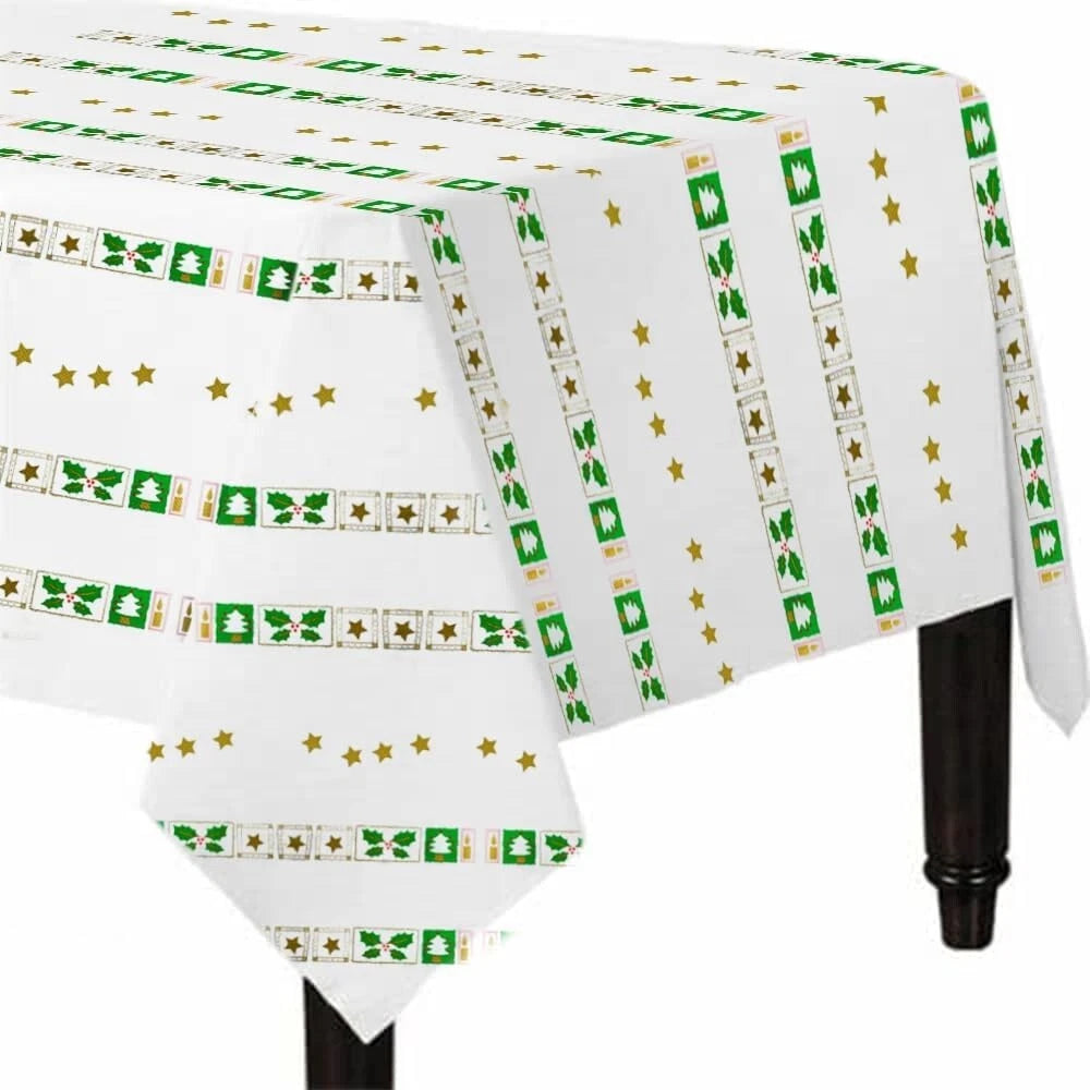 Christmas Paper Table Cloth White Tree Star Printed Disposable Square 90cm Table
