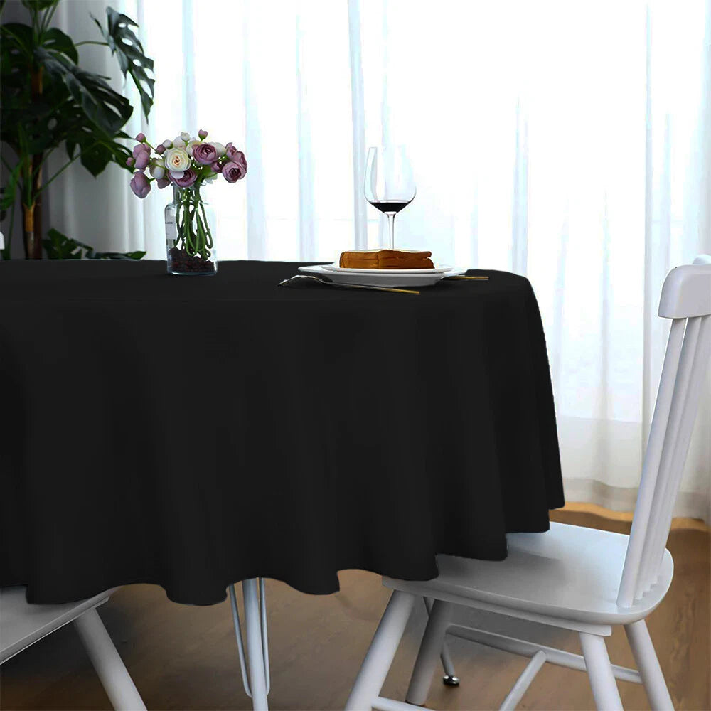 Plastic Table Cloth Reusable Waterproof Wipeable Black Table Cover 84" (213cm)