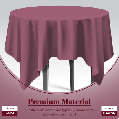 Plastic Table Cloth Reusable Waterproof Wipeable Burgundy Table Cover 84"
