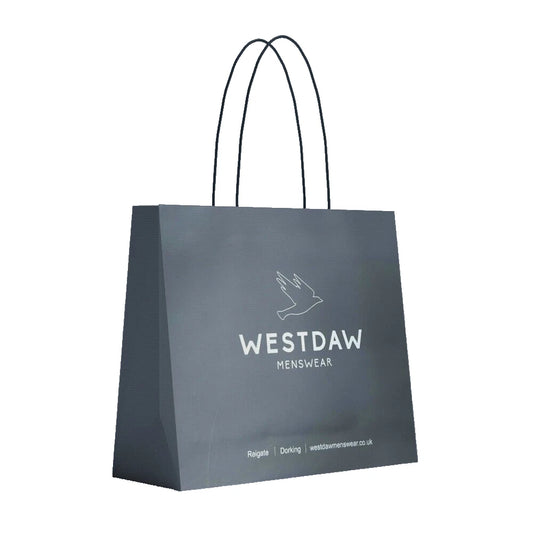 100 x Clothes Paper Bags with Rope Handles Westdaw Mens Wear 40cm x 32cm x 10cm