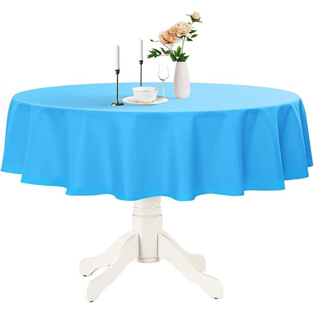 Plastic Table Cloth Reusable Waterproof Wipeable Baby Blue Table Cover 84"