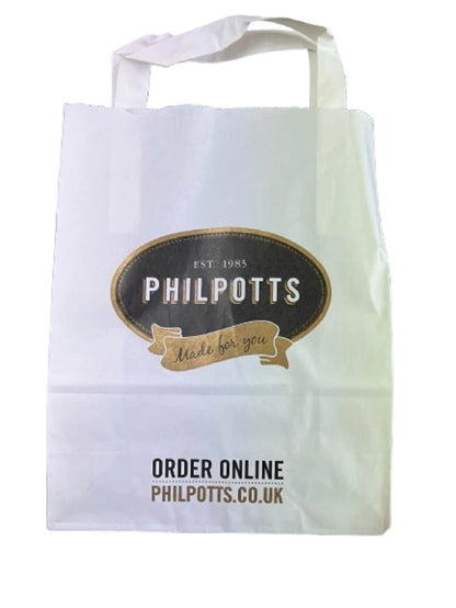 Paper Bags with Flat Handle White Philpotts Printed Kraft Shopping Bag 7" x 9"