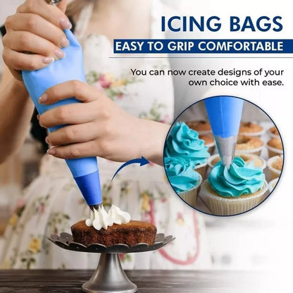100 x Disposable Icing Piping Bags Blue Sticky Cake Decoration Bag 21"
