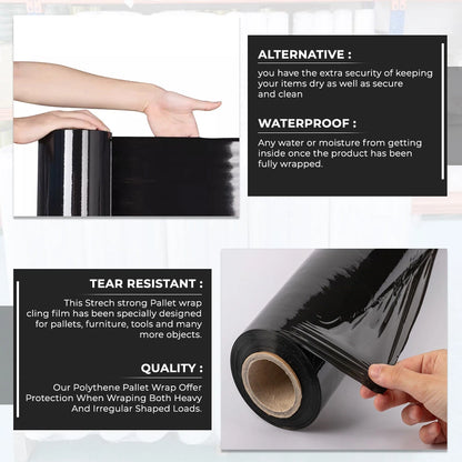 Pallet Wrap Stretch Shrink Black Non Extended Cling Wrapping Film - All Sizes