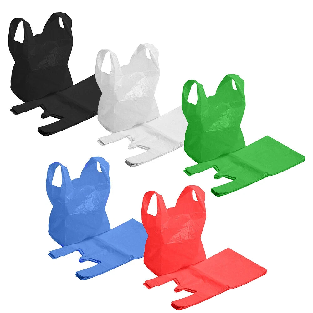 Vest Carrier Bags Reusable Supermarket Plastic Carry Bags 11" x 17" x 21" 18mu