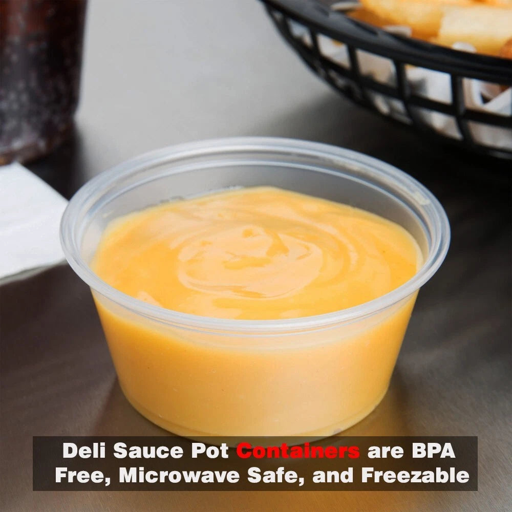 Reusable Clear Plastic Round Food Container with Lid for Sauce Deep - All Sizes