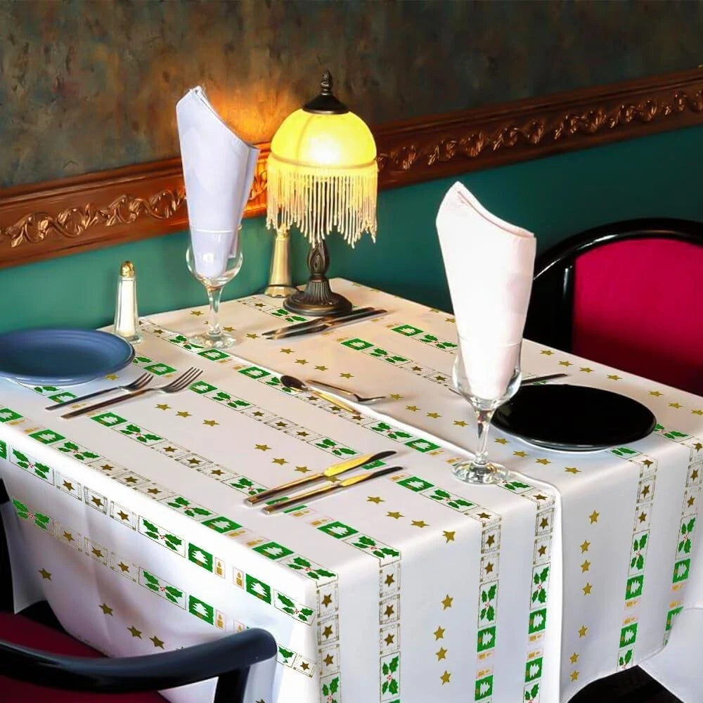 Christmas Paper Table Cloth White Tree Star Printed Disposable Square 90cm Table