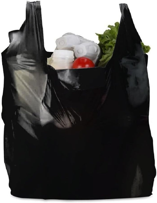 Vest Carrier Bags 11" x 17" x 21" 18mu Black Heavy Duty Plastic Carry Bags for Apparel Shopping Supermarket Groceries (1000)