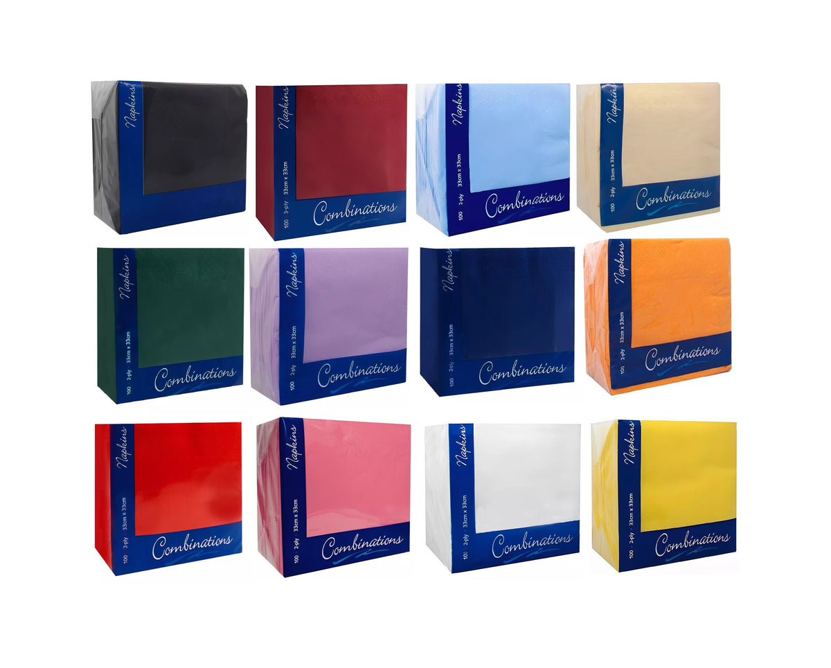 Disposable Paper Napkins Combination Serviettes Tissue Paper for Catering Supply Party Tableware - 33cm x 33cm 2Ply