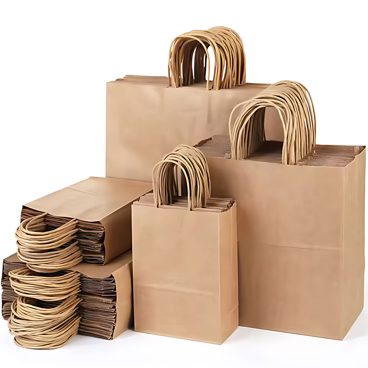 Twisted Handle Paper Carrier Bags Brown Kraft Shopping Bags S / M / L / XL / XXL Sizes