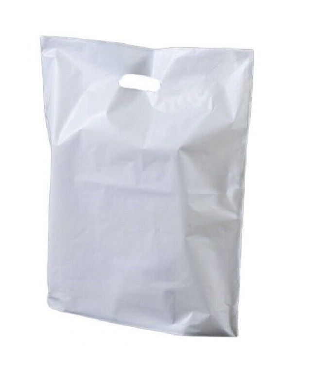 White Patch Handle Bags Reusable Plastic Carrier Bags for Supermarket - 12" x 12" x 4"