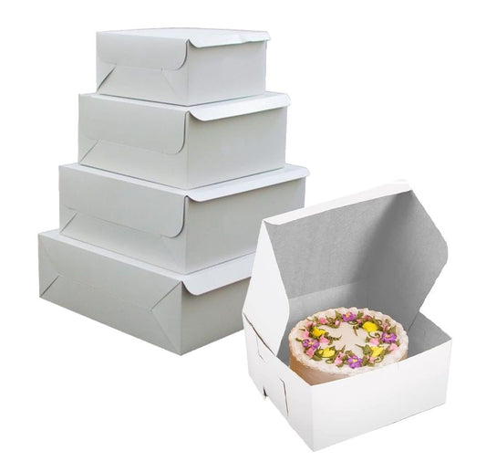 Cardboard Cake Boxes 10" x 10" x 4" White Fold Flat Square Cupcake Muffins Desserts Storage Takeaway Box