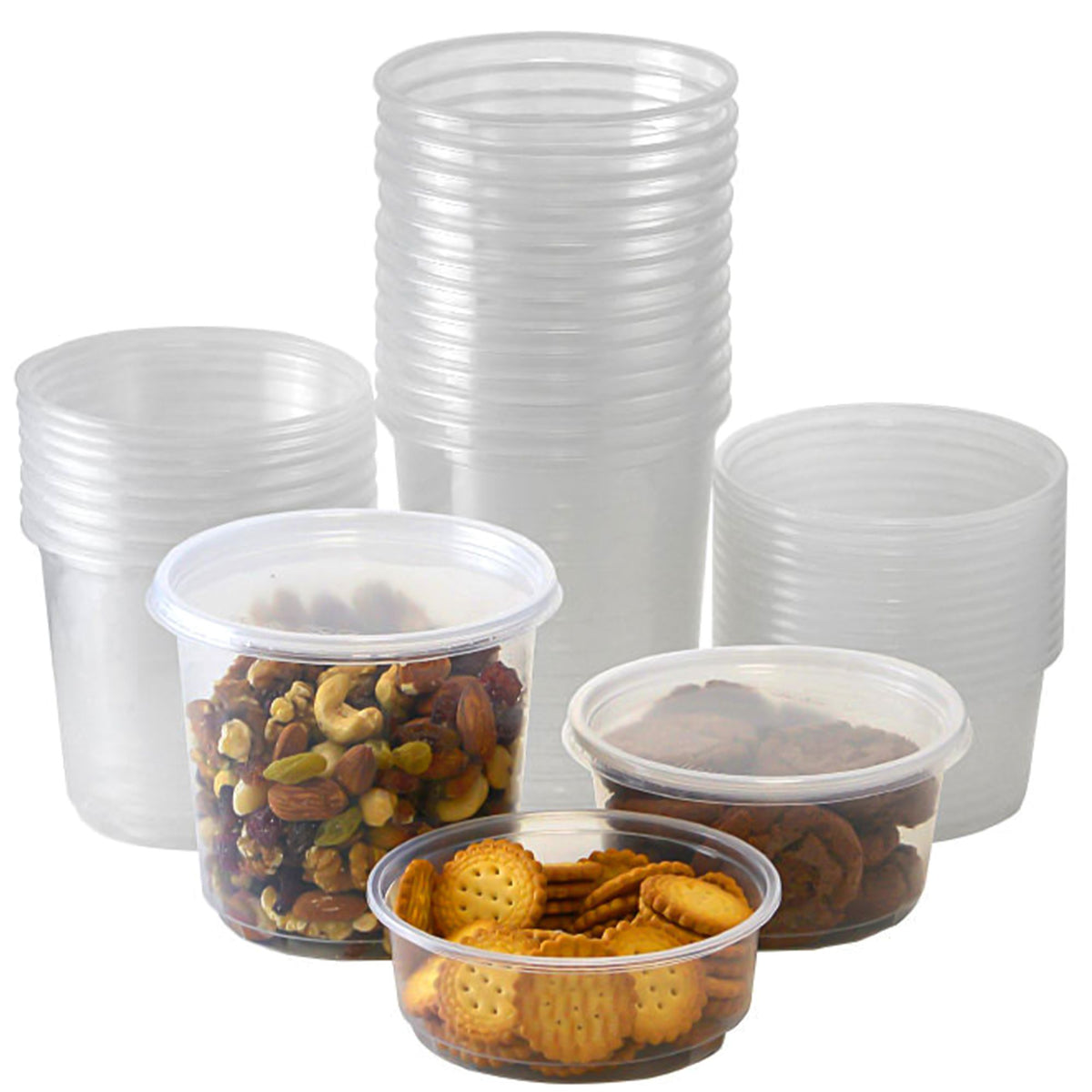 Plastic Food Container with Lid Round Clear Deli Sauce Pots Takeaway - 12oz (360ml)