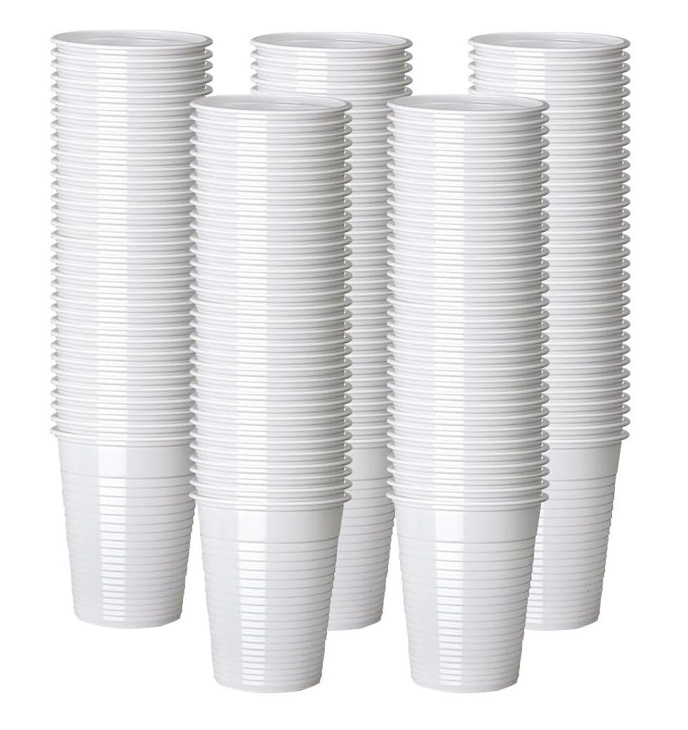 Disposable Plastic Cups White Reusable Drinking Vending Cups - 7oz (220ml)