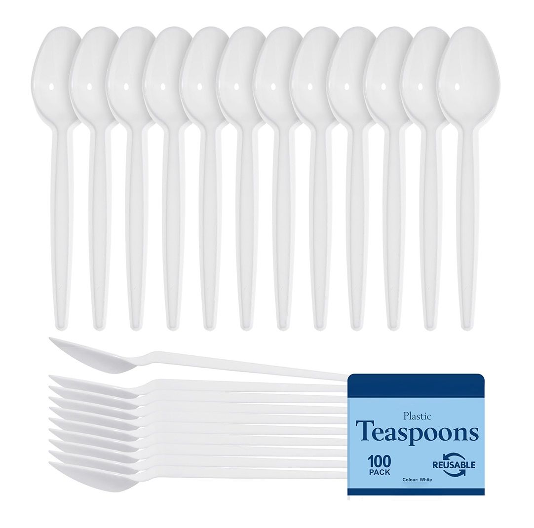 2000 x White Reusable Plastic Tea Spoon Small Heavy Duty Spoon for Picnic Weddings Birthday Parties Catering Supply