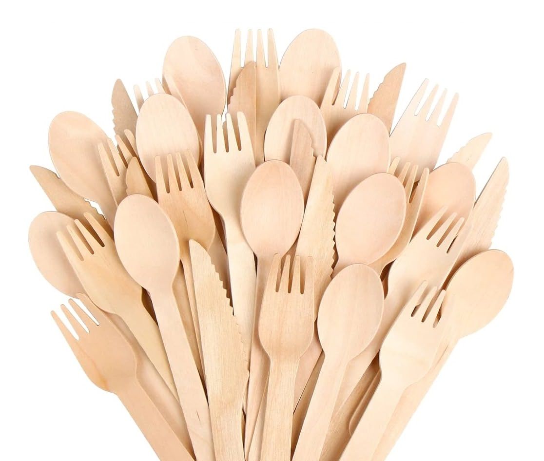 Mix Wooden Cutlery Set Disposable Birchwood Spoons Knives Forks Set for Catering Supply Weddings Parties