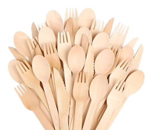 Wooden Cutlery Set Disposable Mix Spoons Forks Knives for Parties Catering Weddings