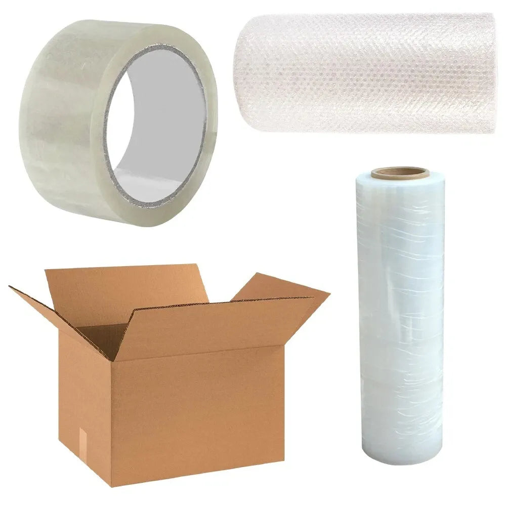 House Removal Kit 30pcs Cardboard Box Bubble Wrap Pallet Wrap Brown Packing Tape