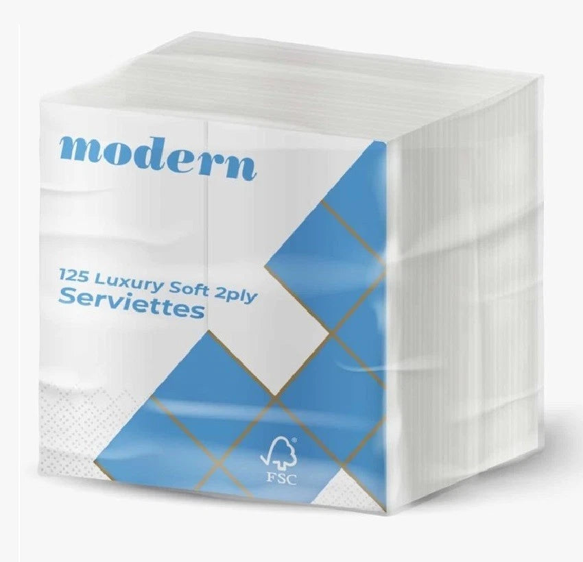 125 x Modern Luxury Soft White Paper Napkins Tissue Paper 40cm x 40cm 2Ply