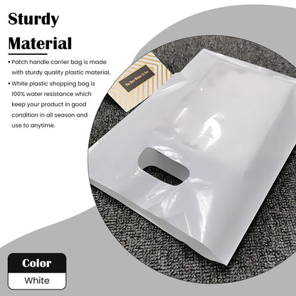 Patch Handle Carrier Bags White Plastic Carry Bag for Clothes 12" x 12" x 4"