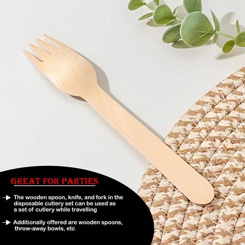 1000 x Biodegradable Wooden Forks Compostable Lightweight Wooden Cutlery Set