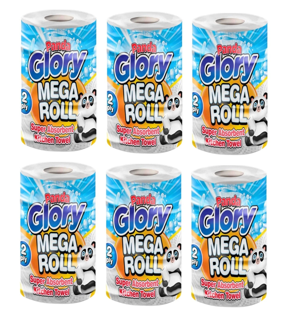 6 x Panda Glory Super Mega Absorbent Kitchen Roll 2Ply for Home Restaurants