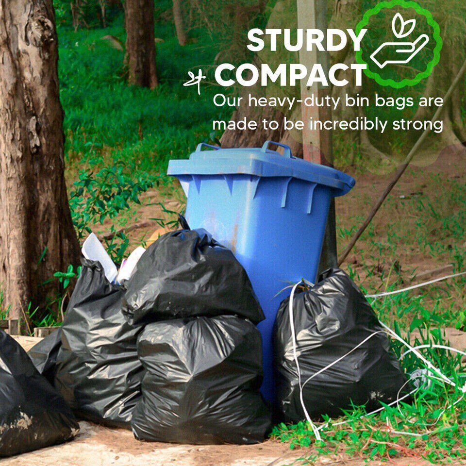 300 x Bin Liner Bags 18" x 29" x 39" 200Gauge (90ltr) Black Rubbish Waste Bags
