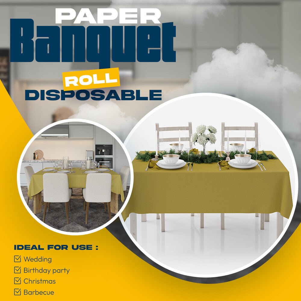 Paper Banquet Roll Disposable Table Cover Banqueting Roll Gold Silver 5m x 1.20m