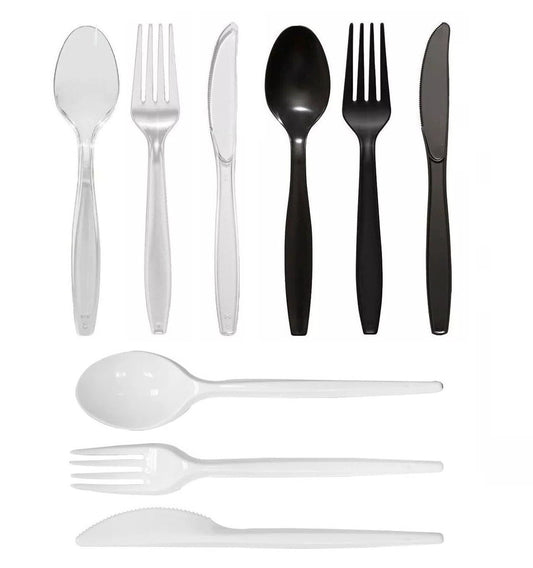 Reusable Spoons Forks Knives Plastic Cutlery Set Heavy Duty Catering Weddings