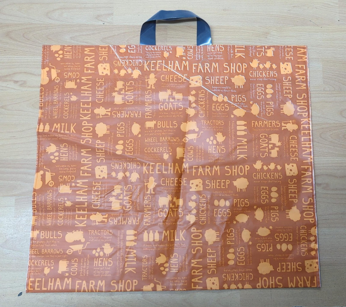 250 x Plastic Misprinted Flexi Loop Handle Bags 500mm x 450mm x 150mm 70mu