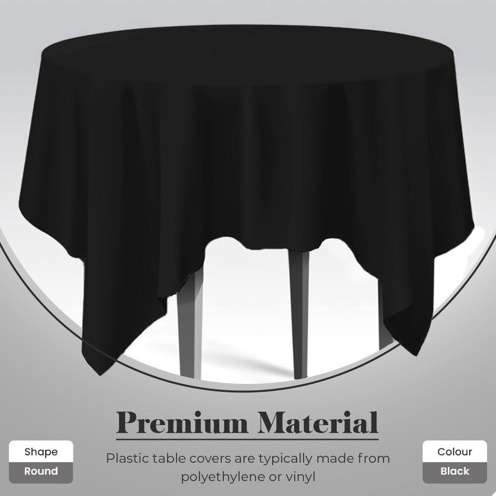 Plastic Table Cloths 84" (213cm) Black Heavy Duty Plastic Table Covers