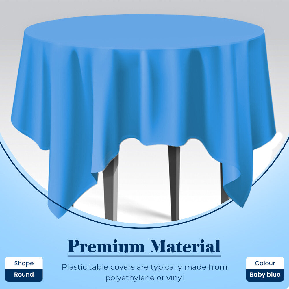 Plastic Table Cloths 84" (213cm) Baby Blue Heavy Duty Plastic Table Covers