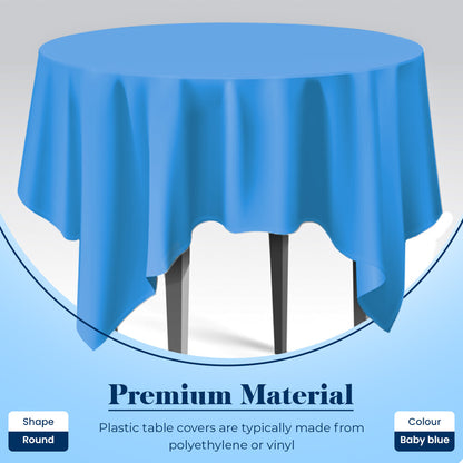 Plastic Table Cloths 84" (213cm) Baby Blue Heavy Duty Plastic Table Covers