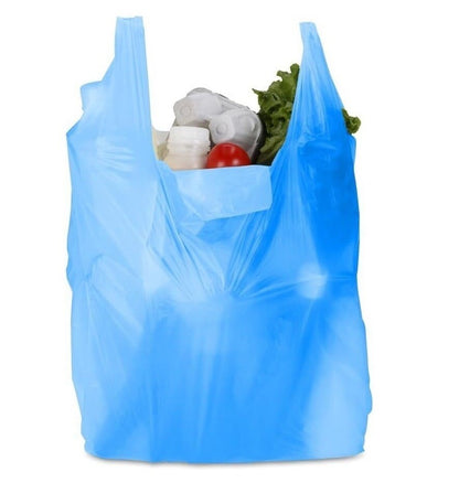 Plastic Vest Style Carrier Bags 16" x 24" x 30" 18mu Blue Reusable Carry Bag