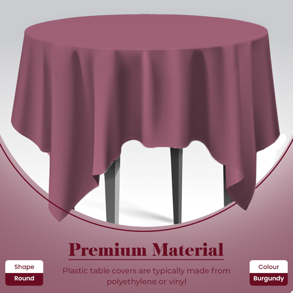 Plastic Table Cloths 84" (213cm) Burgundy Heavy Duty Plastic Table Covers