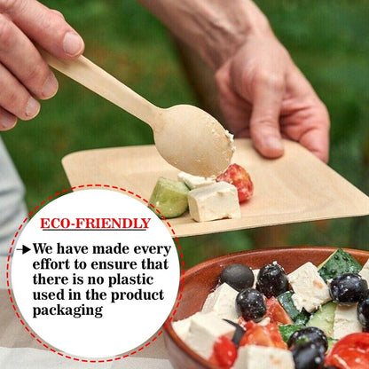200 x Disposable Wooden Spoons Birchwood Cutlery Set for Party Catering Weddings
