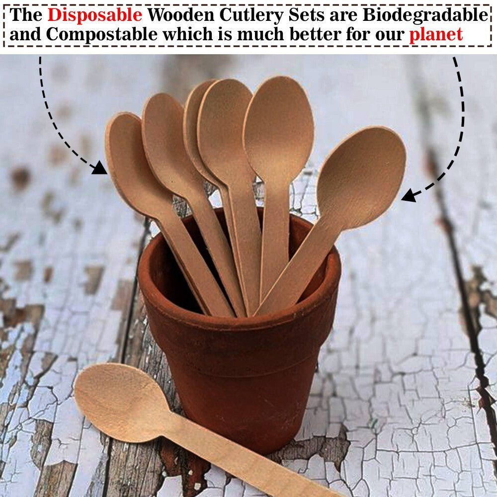 200 x Disposable Wooden Spoons Birchwood Cutlery Set for Party Catering Weddings