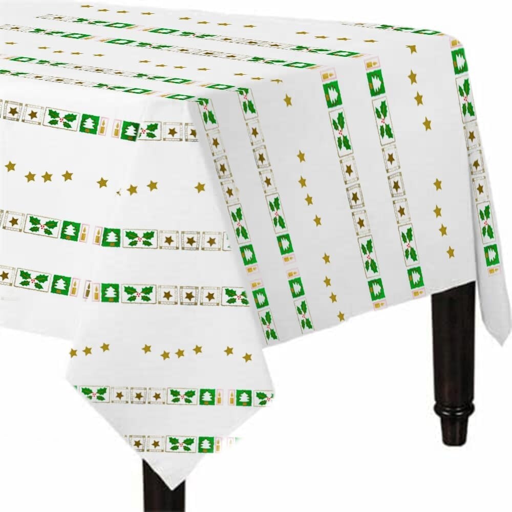 Christmas Paper Table Cloth White Tree Star Printed Disposable Square 90cm Table