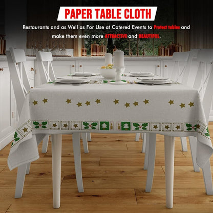 Christmas Paper Table Cloth White Tree Star Printed Disposable Square 90cm Table