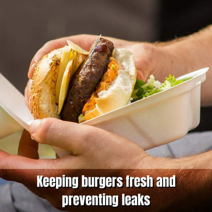 500 x Burger Boxes 6" (450ml) Biodegradable Bagasse Takeaway Container