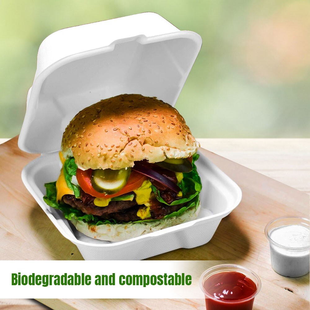 500 x Burger Boxes 6" (450ml) Biodegradable Bagasse Takeaway Container