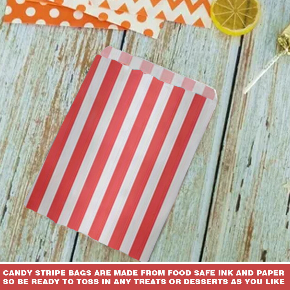 100 x Candy Paper Bags Striped Sweets Treats Parties Birthday Wedding 5" x 7"