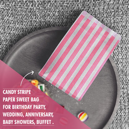 100 x Candy Paper Bags Striped Sweets Treats Parties Birthday Wedding 5" x 7"