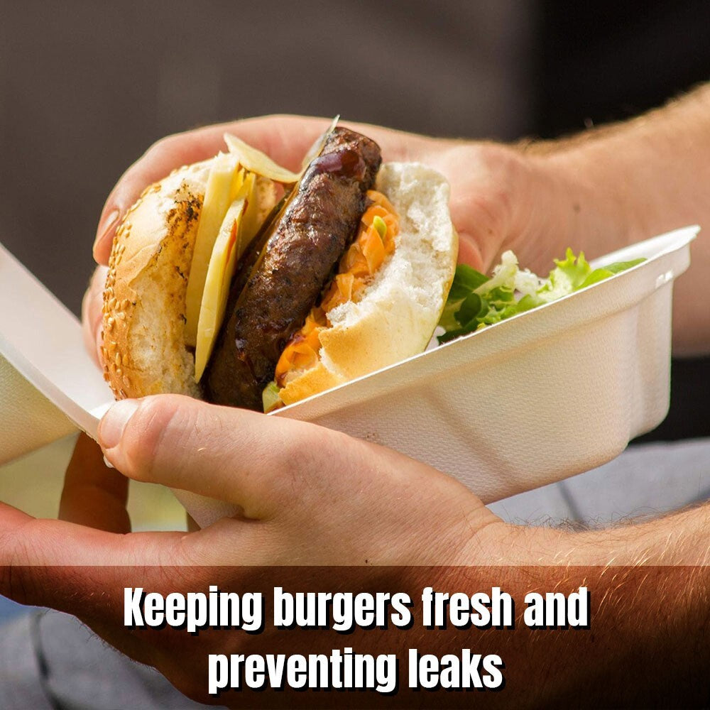 1000 x Burger Boxes 6" (450ml) Biodegradable Bagasse Takeaway Container